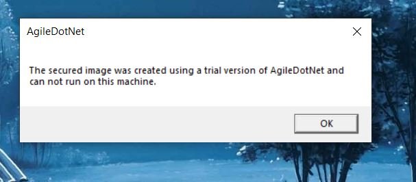 If you are facing the problem "the secured image was created using a trial version of AgileDotNet and can not run on this machine