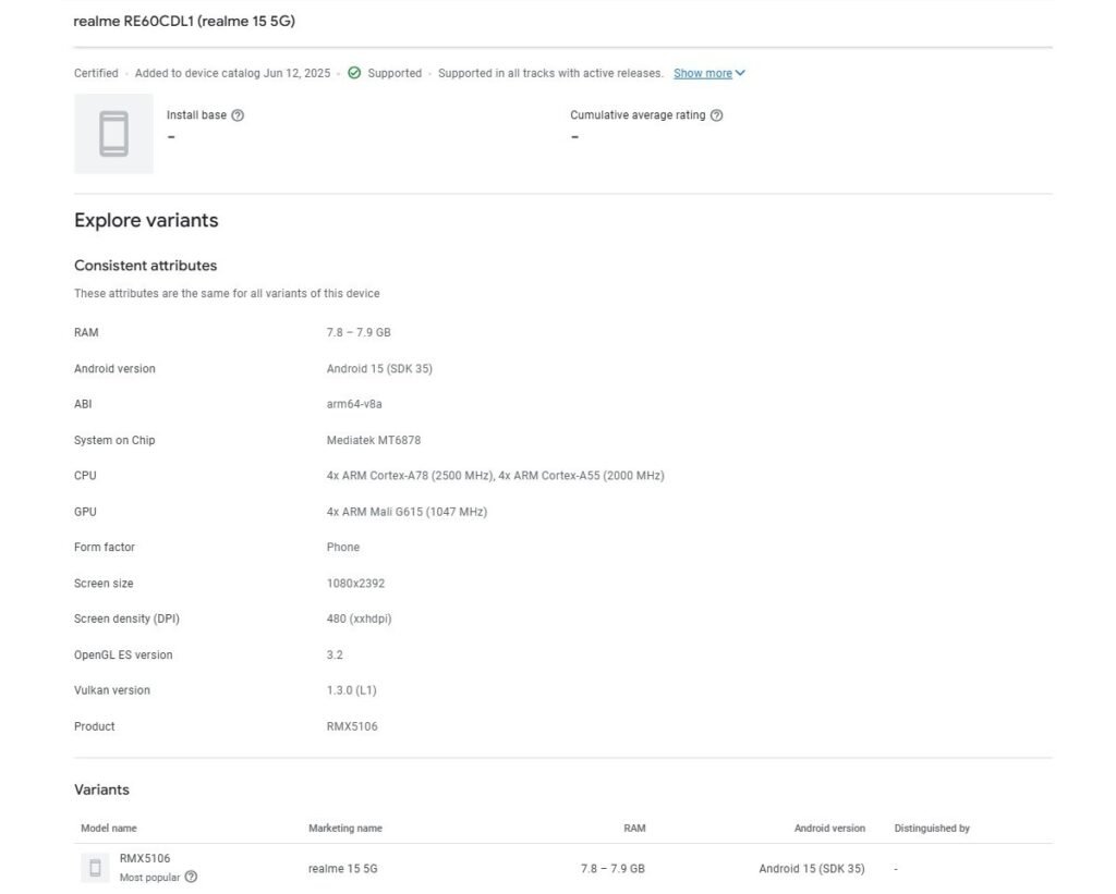 15 Appears on Google Play Console with Full Specs Ahead of July 24 Launch